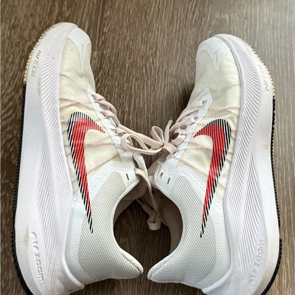 Nike Women's Running Shoes White with Pink/Coral Swoosh Size 8